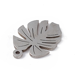 変色しない304ステンレススチールペンダント  トロピカルリーフチャーム  ステンレス鋼色  15.5x11x1mm  穴：1mm&nbsp;STAS-E186-05P