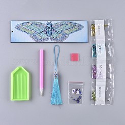 ブックマーク作成用のDIYダイヤモンドペインティングステッカーキット  ダイヤモンド塗装ステッカー付き  樹脂ラインストーン  ダイヤモンド付箋  タッセル  トレープレートと接着剤クレイ  蝶の長方形  ミックスカラー  21x6cm&nbsp;DIY-R076-005