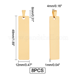 304ステンレスペンダント  空白タグのスタンプ  長方形  ゴールドカラー  48x12x1mm  穴：4x13mm  8個/箱&nbsp;STAS-UN0013-42G