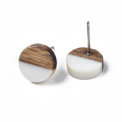 Opaque Resin & Walnut Wood Stud Earrings&nbsp;EJEW-N017-008-B10