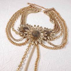 Sunflower Zinc Alloy Multi-Layered Tassel Choker Necklaces for Women&nbsp;FS-WG1E14A-01