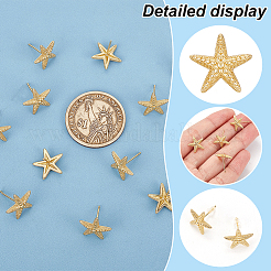 6 Pairs Rack Plating Brass Starfish Stud Earrings&nbsp;KK-BC0013-51