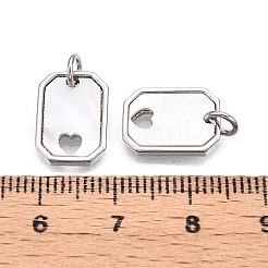 真鍮と貝殻のチャーム  長方形＆ハート  プラチナ  13.5x10x2mm  穴：3mm&nbsp;KK-N254-212P