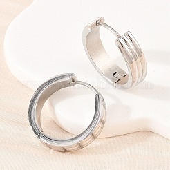 304ステンレススチールのテクスチャーフープピアス  316サージカルステンレススチール製耳ピン付き  洗練された  ステンレス鋼色  20x5mm&nbsp;EJEW-L307-09P-01