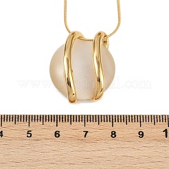 304 Stainless Steel & Cat Eye Flat Round Pendant Necklaces for Women&nbsp;NJEW-V008-03G