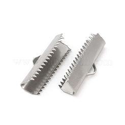 304ステンレススチールリボンカシメエンドパーツ  長方形  ステンレス鋼色  10x25mm  穴：5x2mm&nbsp;STAS-E471-05N-P