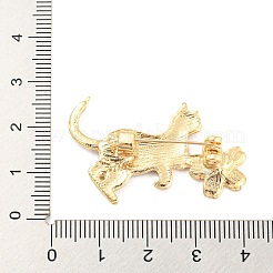 合金ラインストーンブローチ  猫と桜のエナメルピン（女性用）  ゴールドカラー  25x39x2mm&nbsp;JEWB-P023-03G
