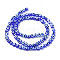 手作りランプワークビーズ  ナザールボンジュウ付きフラットラウンド  ダークブルー  4.5x2.5mm  穴：0.6mm  約90~100個/連  15.35''~15.75''（39~40センチメートル）&nbsp;LAMP-P056-01E