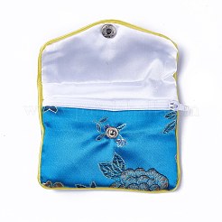 刺繍ダマスク織布ポーチ  スナップボタンとジッパー付き  ジュエリー用の小さなギフトバッグ  ディープスカイブルー  7.8x9.9cm&nbsp;ABAG-WH0023-04B-03