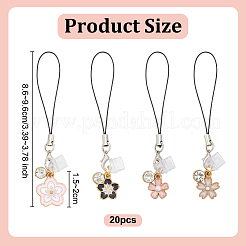 合金エナメルモバイルストラップ20本  プラスチックモバイル防塵プラグ付き  花  8.6~9.6cm  20個/セット&nbsp;HJEW-OC00058