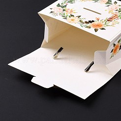 ハンドルロープ付きの長方形の紙のギフトボックス  ギフト包装用  花柄  14x7x10.5cm&nbsp;CON-B010-03B