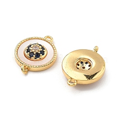 Brass Micro Pave Blue Cubic Zirconia and Shell Connector Pendants&nbsp;KK-B129-17G