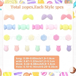 20種類のフロッキー樹脂ビーズ4個  混合図形  ミックスカラー  15~16x12~31x8~15mm  穴：2.5~3.5mm  5個/スタイル&nbsp;RESI-YW0005-51