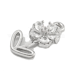 真鍮マイクロパヴェクリアキュービックジルコニアペンダント  花  プラチナ  13.8x7.5x2.8mm  穴：1.3mm&nbsp;LS-KK-U015-09P