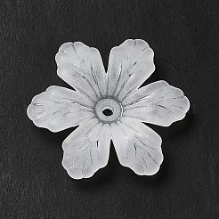 透明なアクリルビーズキャップ  6花びら  艶消し  花  ホワイト  27x24x5mm  穴：1.6mm  約666個/500g&nbsp;MACR-J122-04