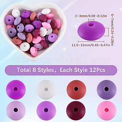 食品グレードの環境に優しいシリコンそろばんビーズ96個、12色  ミックスカラー  11.5~12x6~7mm  穴：2~3mm  12個/カラー&nbsp;SIL-SC0001-87A