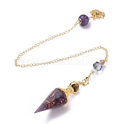 Resin Hexagonal Pointed Dowsing Pendulums(Brass Finding and Gemstone Inside)&nbsp;G-L521-A01