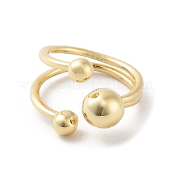 Round Ball Brass Open Cuff Rings for Women&nbsp;RJEW-D017-01G