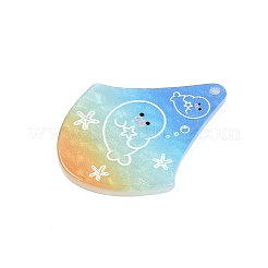 海洋生物シリーズ 扇形アクリルパーツ  海の犬  37.5x30x2mm  穴：1.8mm&nbsp;OACR-Q101-03B