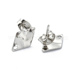変色しない304ステンレススチールスタッドピアス金具  ステンレス鋼色  菱形  12x8mm  穴：1.4mm  ピン：10.5x0.5mm&nbsp;STAS-L024-003P-05