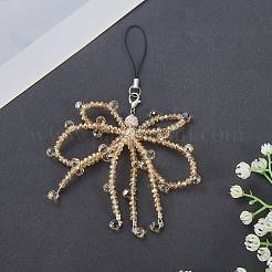 ガラス携帯ストラップ1個  アクリル、プラスチック、合金  蝶結び  紫色のメディア  150~160mm&nbsp;HJEW-SZ0001-59F