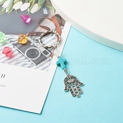 Natural Quartz Crystal Beads and Synthetic Turquoise beads Keychain&nbsp;KEYC-JKC00267-05
