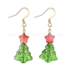 304ステンレススチールガラスダングルイヤリング  クリスマスツリー  ゴールドカラー  43x15mm&nbsp;EJEW-JE06592