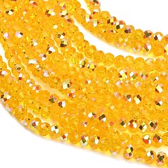 電気メッキガラスビーズセット  ロンデル  多面カット  半分メッキ  ゴールド  3.5~4x2.5~3mm  穴：1mm  約150個/連  14.80~15''（37.6~38.1センチメートル）&nbsp;GL-CBAA615-03B