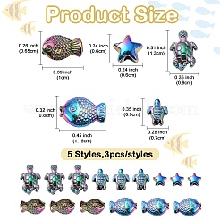 15個 5スタイルラックメッキレインボーカラー合金ビーズ  カドミウムフリー＆ニッケルフリー＆鉛フリー  混合図形  虹色  6~13x6~9x3~4mm  穴：1.2~1.6mm  3個/スタイル&nbsp;FIND-YW0006-10