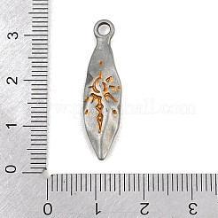 合金ペンダント  太陽のチャームが付いた葉っぱ  プラチナ  31.5x8x3.5mm  穴：2.5mm&nbsp;AL-CBA27B9-01AS