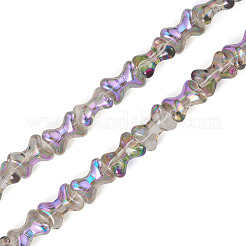 電気メッキ透明ガラスビーズ連売り  蝶結び  半分メッキ  ライラック  13x10x8mm  穴：0.9mm  約60個/連  27.95''（71センチメートル）&nbsp;GLAA-TAC0028-009E