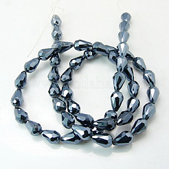 電気メッキガラスビーズセット  多面カット  ドロップ  黒メッキ  12x8mm  穴：1mm  約58個/連  61cm&nbsp;EGLA-D017-12x8mm-2