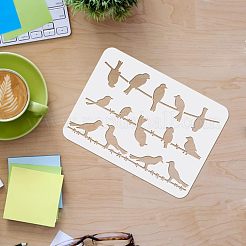 大きなプラスチック製の再利用可能な描画絵画ステンシル テンプレート  スクラップブック、布地、タイル、床、家具、木材の塗装用  長方形  鳥の模様  297x210mm&nbsp;DIY-WH0202-187