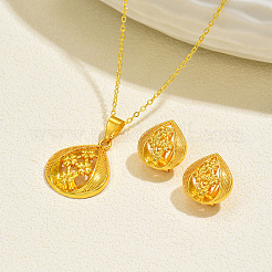 Brass Teardrop with Flower Pendant Necklace & Stud Earrings Sets for Women&nbsp;WB6446