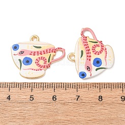 プリント合金ペンダント  ティーカップチャーム  ラックめっき  カドミウムフリー＆鉛フリー  ゴールドカラー  ピンク  21x25x2mm  穴：1.8mm&nbsp;AL-CBA7256-25G-01