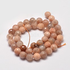 Faceted Round Natural Sunstone Beads Strands&nbsp;G-I176-10-8mm