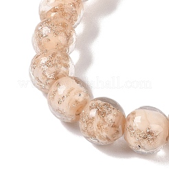 手作りゴールドパウダー入りランプワークビーズ  ラウンド  湯通しアーモンド  8~8.5x7.5~8mm  穴：1.5mm  約48個/連  14.02''（35.6センチメートル）&nbsp;X-LAMP-Z009-01J