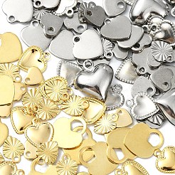 9スタイル 201/304 ステンレススチールチャーム  空白タグのスタンプ  ハート  ゴールデン·ステンレス鋼色  5~13x6~12x0.5~4.6mm  穴：1~4mm  100個/セット&nbsp;STAS-YW0002-54