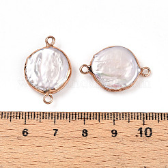 Electroplated Natural Keshi Pearl Flat Round Connector Charms&nbsp;PEAR-S018-03I-01