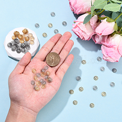 100個 2色 316ステンレススチールビーズキャップ  マルチ花弁  花  ミックスカラー  8.5x2.5mm  穴：1.5mm  50個/カラー&nbsp;STAS-YW0003-39