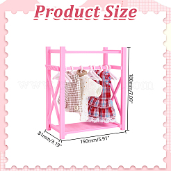 コートハンガー付きプラスチック製ミニクローゼット  ドールハウス家具アクセサリー  ピンク  81x150x180mm&nbsp;DOLL-WH0007-14A