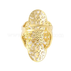 304 Stainless Steel Hollow Oval with Flower Adjustable Rings for Women&nbsp;RJEW-Z045-03G-02
