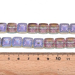 電気メッキ透明ガラスビーズ連売り  花の正方形  半分メッキ  ライラック  11x11x4mm  穴：1mm  約59~61個/連  25.59~26.38インチ（65~67cm）&nbsp;X-EGLA-N017-03F