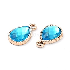 30個のUVメッキABSプラスチックペンダント  アクリルラインストーン付き  ライトゴールド  ティアドロップ  ミックスカラー  21x13x5mm  穴：2mm&nbsp;KY-FS0001-01