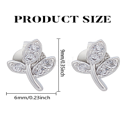 真鍮ラインストーンスタッドピアス1組  葉  プラチナ  9x6mm&nbsp;EJEW-LP0004-73P