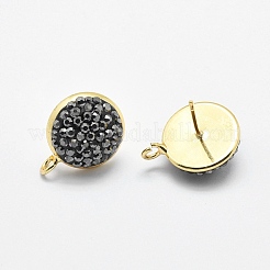 真鍮ポリマークレイスタッドピアスパーツ  カン付き  グレードのラインストーン  フラットラウンド  ヘマタイト  18x14mm  穴：2mm  ピン：0.6mm&nbsp;RB-K051-12B