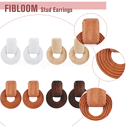 4 Pairs 4 Color Wood Donut Dangle Stud Earring with 316 Stainless Steel Pins for Women&nbsp;EJEW-FI0002-46
