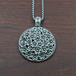 Flat Round with Embossed Flower Alloy Pendant Necklaces for Women&nbsp;FS-WG15FE6-01