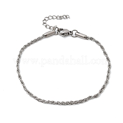 女性用304ステンレススチールロープチェーンブレスレット  ステンレス鋼色  6.69インチ（17cm）&nbsp;BJEW-P395-01P