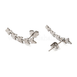 変色しない304ステンレススチールスタッドピアス  花  ステンレス鋼色  22.5x7.5mm&nbsp;EJEW-H095-02P
